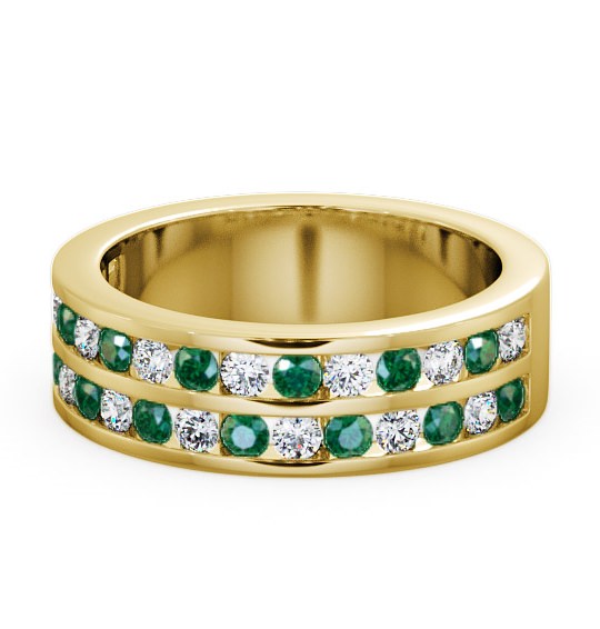  Double Row Half Eternity Emerald and Diamond 1.05ct Ring 18K Yellow Gold - Chelford HE11GEM_YG_EM_THUMB2 