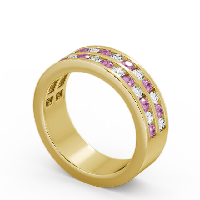 Double Row Half Eternity Pink Sapphire and Diamond 1.20ct Ring 18K Yellow Gold - Chelford HE11GEM_YG_PS_SIDE