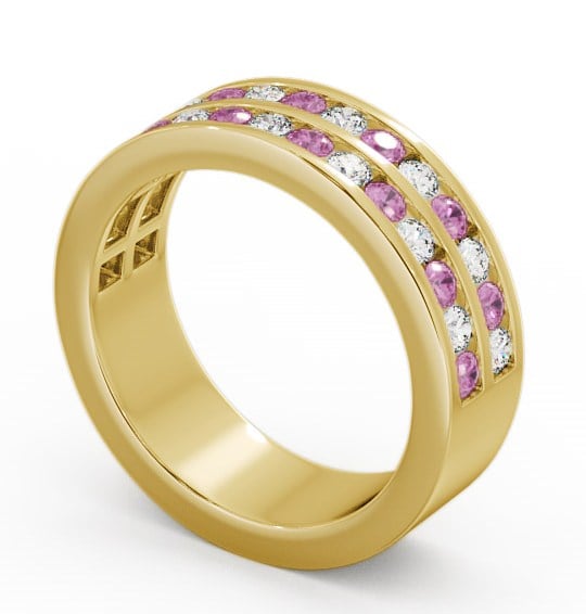 Double Row Half Eternity Pink Sapphire and Diamond 1.20ct Ring 9K Yellow Gold - Chelford HE11GEM_YG_PS_THUMB1