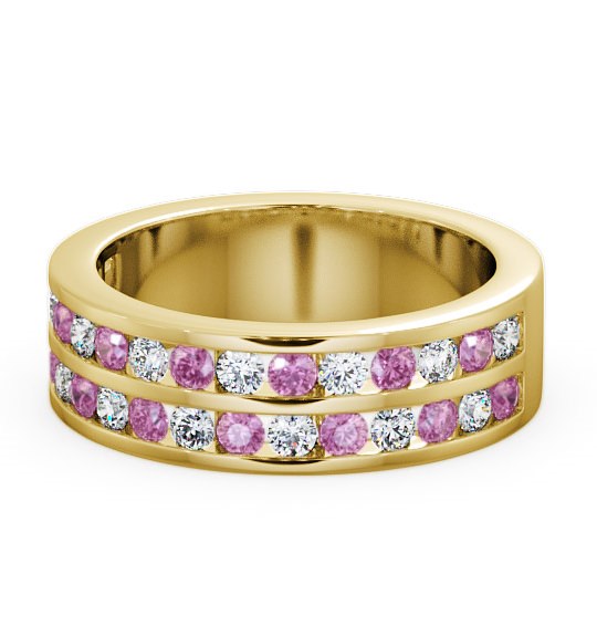 Double Row Half Eternity Pink Sapphire and Diamond 1.20ct Ring 9K Yellow Gold - Chelford HE11GEM_YG_PS_THUMB2 