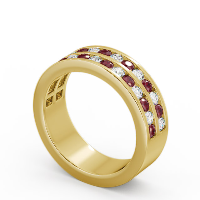 Double Row Half Eternity Ruby and Diamond 1.20ct Ring 9K Yellow Gold - Chelford HE11GEM_YG_RU_SIDE