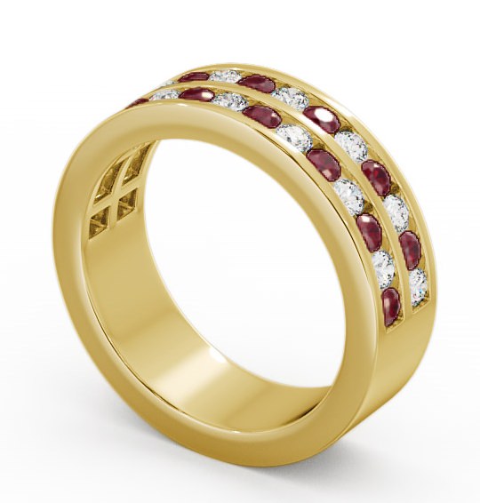 Double Row Half Eternity Ruby and Diamond 1.20ct Ring 18K Yellow Gold HE11GEM_YG_RU_THUMB1