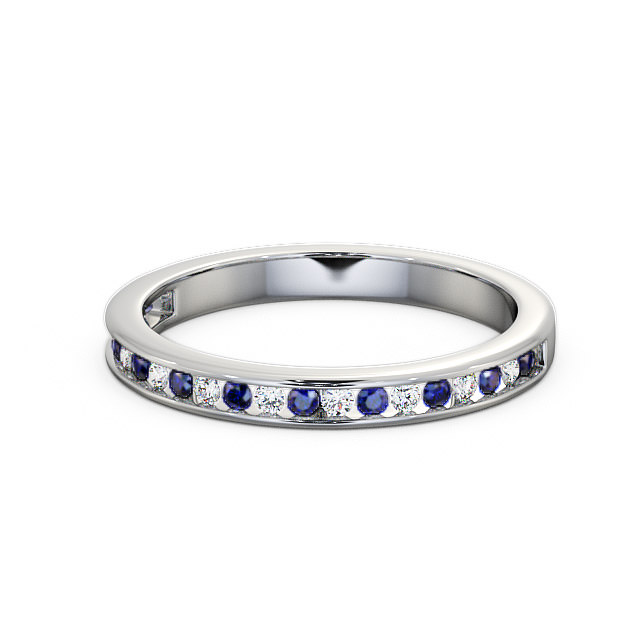Half Eternity Blue Sapphire and Diamond 0.32ct Ring 9K White Gold - Primrose HE6GEM_WG_BS_FLAT
