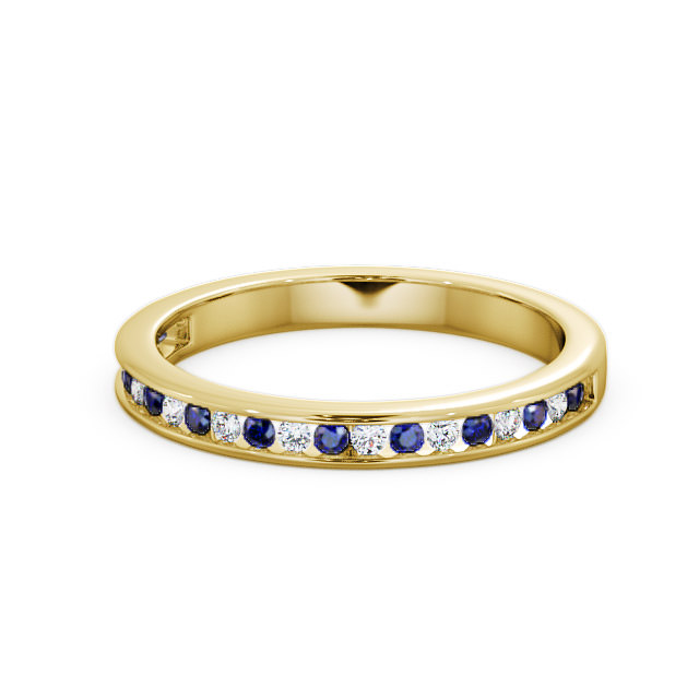Half Eternity Blue Sapphire and Diamond 0.32ct Ring 9K Yellow Gold - Primrose HE6GEM_YG_BS_FLAT