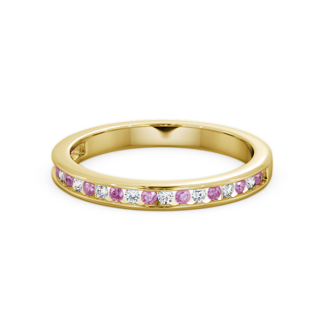Half Eternity Pink Sapphire and Diamond 0.32ct Ring 9K Yellow Gold - Primrose HE6GEM_YG_PS_FLAT