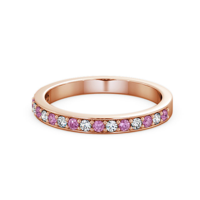 Half Eternity Pink Sapphire and Diamond 0.34ct Ring 18K Rose Gold - Merrion HE8GEM_RG_PS_FLAT
