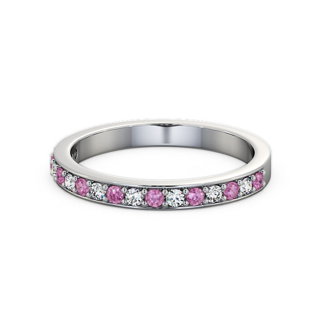 Half Eternity Pink Sapphire and Diamond 0.34ct Ring 9K White Gold - Merrion HE8GEM_WG_PS_FLAT