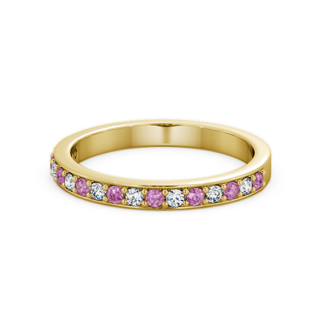 Half Eternity Pink Sapphire and Diamond 0.34ct Ring 9K Yellow Gold - Merrion HE8GEM_YG_PS_FLAT