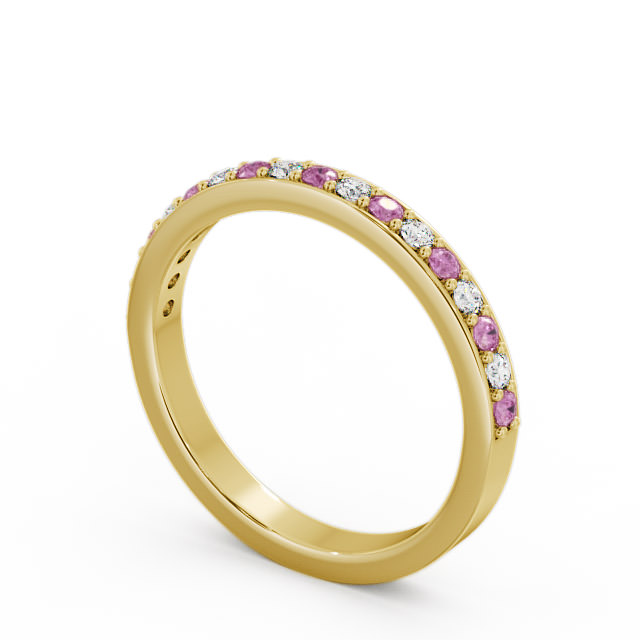 Half Eternity Pink Sapphire and Diamond 0.34ct Ring 9K Yellow Gold - Merrion HE8GEM_YG_PS_SIDE