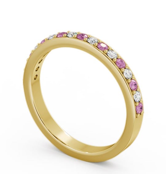  Half Eternity Pink Sapphire and Diamond 0.34ct Ring 9K Yellow Gold - Merrion HE8GEM_YG_PS_THUMB1 