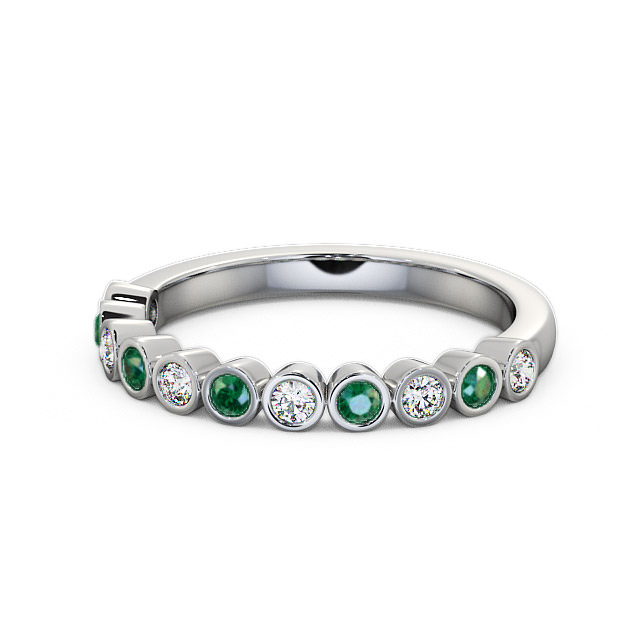 Half Eternity Emerald and Diamond 0.38ct Ring 9K White Gold - Leybury HE9GEM_WG_EM_FLAT