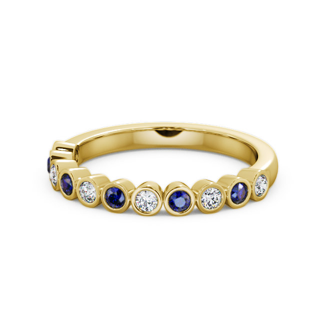 Half Eternity Blue Sapphire and Diamond 0.43ct Ring 9K Yellow Gold - Leybury HE9GEM_YG_BS_FLAT