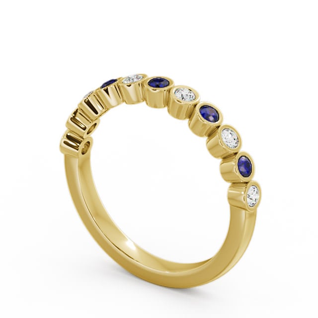 Half Eternity Blue Sapphire and Diamond 0.43ct Ring 9K Yellow Gold - Leybury HE9GEM_YG_BS_SIDE