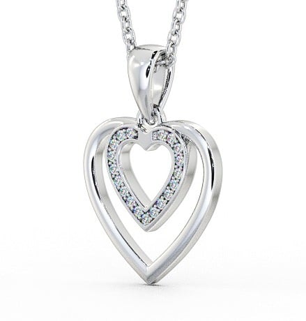 Double Heart Shaped Diamond Channel Set Pendant 18K White Gold PNT102_WG_THUMB1