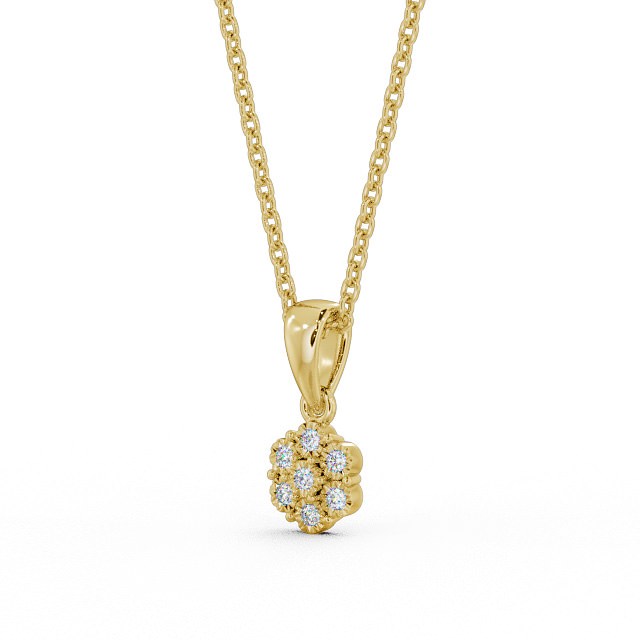 Cluster Style Diamond Pendant 18K Yellow Gold - Cesara PNT104_YG_SIDE