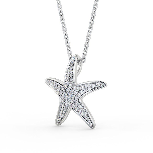 Starfish Shaped 0.32ct Diamond Pendant 9K White Gold - Irma PNT109_WG_SIDE