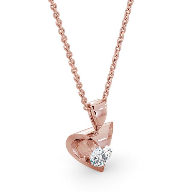 Round Solitaire Diamond Heart Pendant 18K Rose Gold - Mere PNT10_RG_FLAT