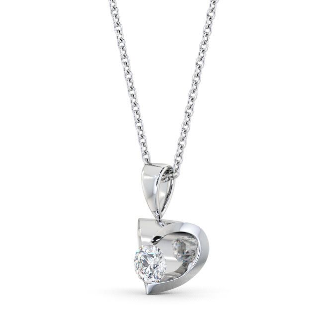 Round Solitaire Diamond Heart Pendant 18K White Gold - Mere