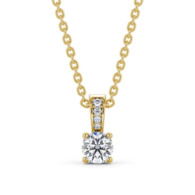 Round Solitaire Four Claw Stud Diamond Pendant 18K Yellow Gold - Dolores PNT113_YG_UP