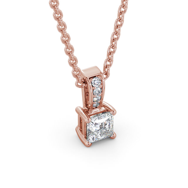 Princess Solitaire Four Claw Stud Diamond Pendant 9K Rose Gold - Agnisa PNT114_RG_FLAT