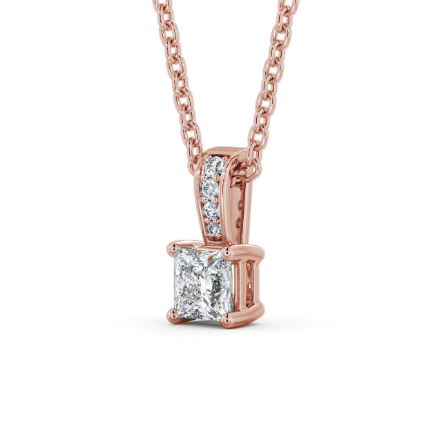 Princess Solitaire Four Claw Stud Diamond Pendant 9K Rose Gold - Agnisa PNT114_RG_SIDE
