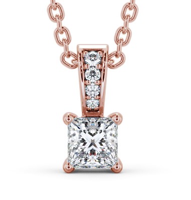 Princess Solitaire Four Claw Stud Diamond Pendant with Diamond Set Bail 9K Rose Gold PNT114_RG_THUMB2 