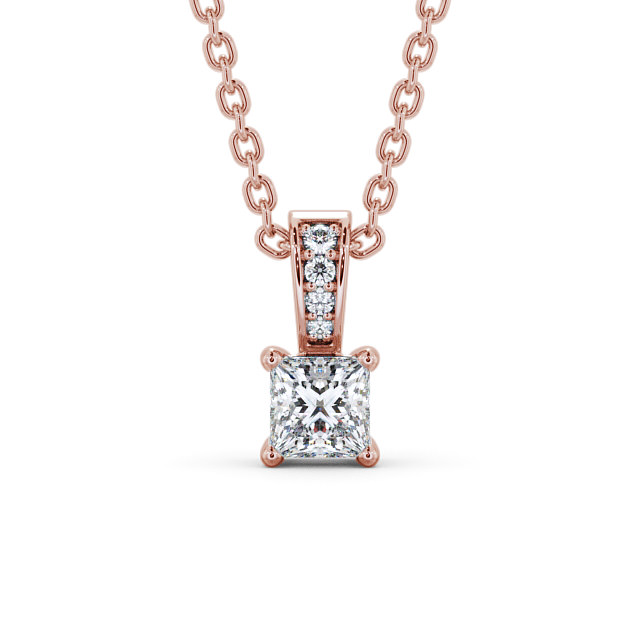 Princess Solitaire Four Claw Stud Diamond Pendant 9K Rose Gold - Agnisa PNT114_RG_UP