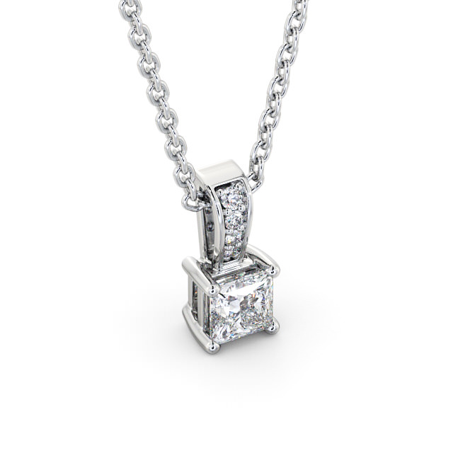 Princess Solitaire Four Claw Stud Diamond Pendant 9K White Gold - Agnisa PNT114_WG_FLAT