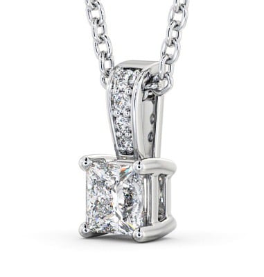 Princess Solitaire Four Claw Stud Diamond Pendant with Diamond Set Bail 18K White Gold PNT114_WG_THUMB1 