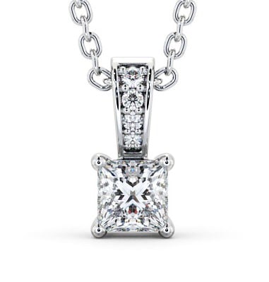 Princess Solitaire Four Claw Stud Diamond Pendant with Diamond Set Bail 18K White Gold PNT114_WG_THUMB2 