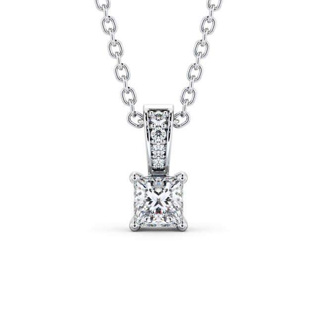 Princess Solitaire Four Claw Stud Diamond Pendant 18K White Gold - Agnisa PNT114_WG_UP