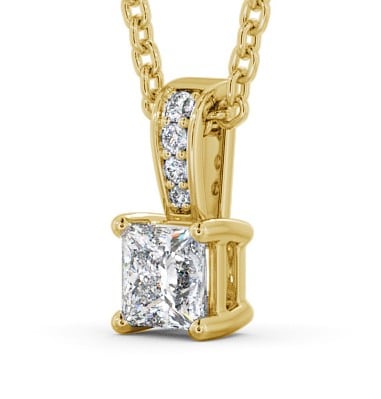 Princess Solitaire Four Claw Stud Diamond Pendant with Diamond Set Bail 18K Yellow Gold PNT114_YG_THUMB1 