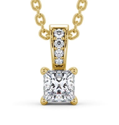 Princess Solitaire Four Claw Stud Diamond Pendant with Diamond Set Bail 9K Yellow Gold PNT114_YG_THUMB2 