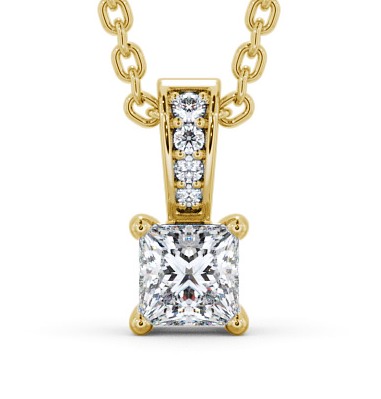 Princess Solitaire Four Claw Stud Diamond Pendant with Diamond Set Bail 18K Yellow Gold PNT114_YG_THUMB2 