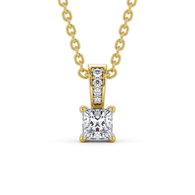 Princess Solitaire Four Claw Stud Diamond Pendant 18K Yellow Gold - Agnisa PNT114_YG_UP