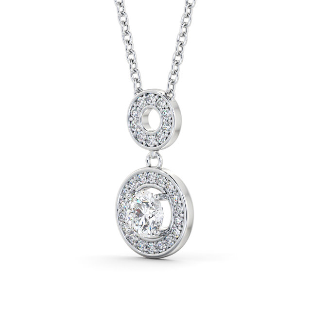 Drop Halo Round Diamond Pendant 18K White Gold - Eccles PNT118_WG_SIDE