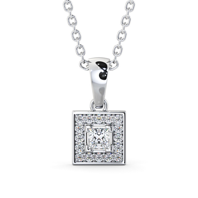 Halo Princess Diamond Pendant 18K White Gold - Bethos PNT119_WG_UP