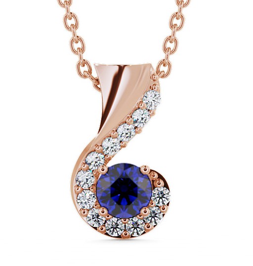  Drop Style Blue Sapphire and Diamond 0.89ct Pendant 18K Rose Gold - Paisley PNT11GEM_RG_BS_THUMB2 