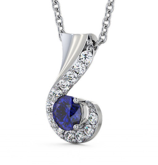  Drop Style Blue Sapphire and Diamond 0.89ct Pendant 18K White Gold - Paisley PNT11GEM_WG_BS_THUMB1 