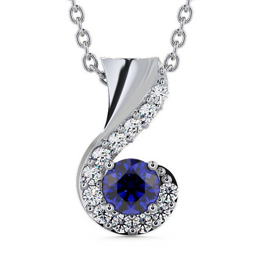  Drop Style Blue Sapphire and Diamond 0.89ct Pendant 9K White Gold - Paisley PNT11GEM_WG_BS_THUMB2 