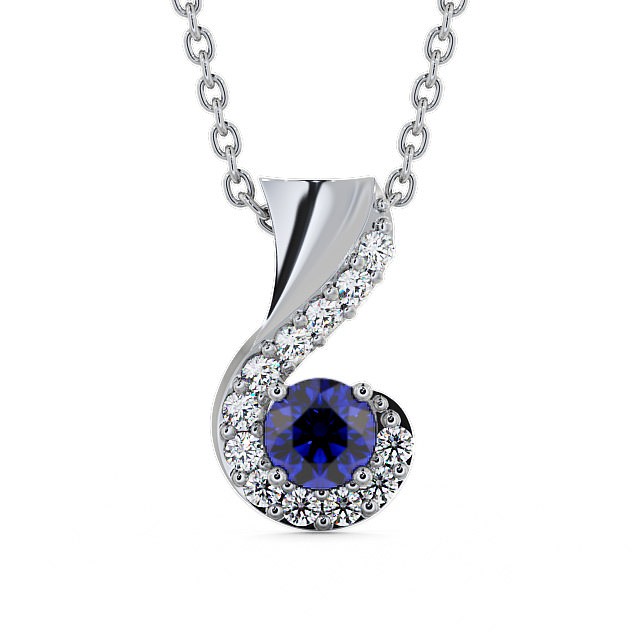 Drop Style Blue Sapphire and Diamond 0.89ct Pendant 9K White Gold - Paisley PNT11GEM_WG_BS_THUMB2