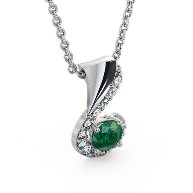 Drop Style Emerald and Diamond 0.72ct Pendant 9K White Gold - Paisley PNT11GEM_WG_EM_THUMB2