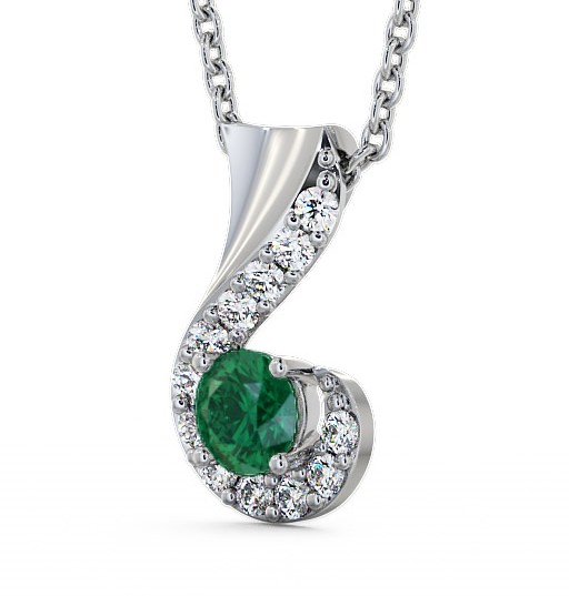 Drop Style Emerald and Diamond 0.72ct Pendant 9K White Gold PNT11GEM_WG_EM_THUMB1