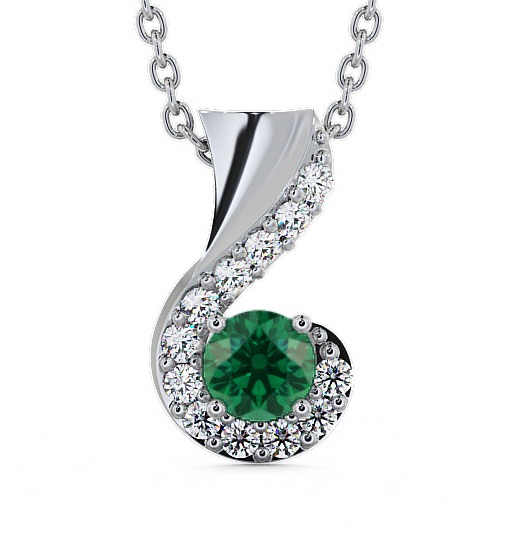  Drop Style Emerald and Diamond 0.72ct Pendant 9K White Gold - Paisley PNT11GEM_WG_EM_THUMB2 
