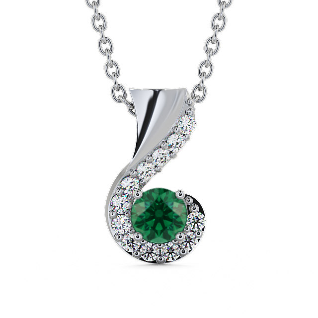 Drop Style Emerald and Diamond 0.72ct Pendant 18K White Gold - Paisley PNT11GEM_WG_EM_THUMB2