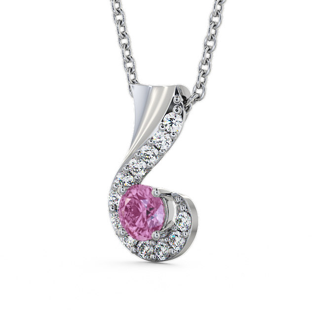 Drop Style Pink Sapphire and Diamond 0.89ct Pendant 18K White Gold - Paisley
