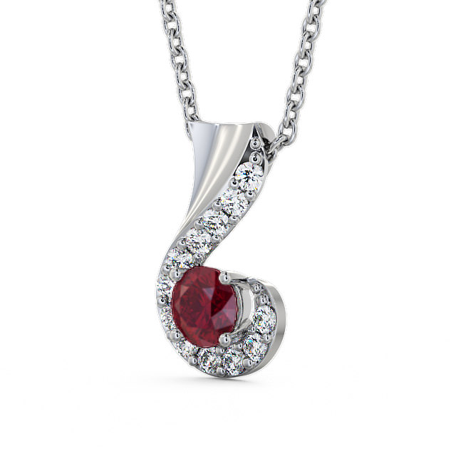 Drop Style Ruby and Diamond 0.89ct Pendant 9K White Gold - Paisley