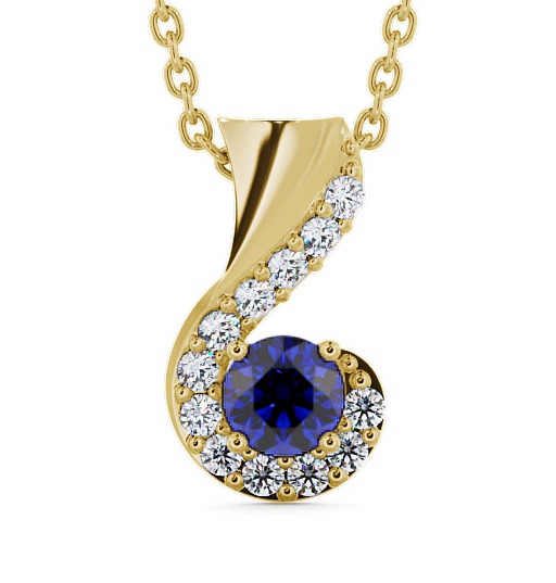  Drop Style Blue Sapphire and Diamond 0.89ct Pendant 9K Yellow Gold - Paisley PNT11GEM_YG_BS_THUMB2 