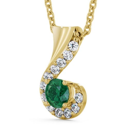  Drop Style Emerald and Diamond 0.72ct Pendant 18K Yellow Gold - Paisley PNT11GEM_YG_EM_THUMB1 