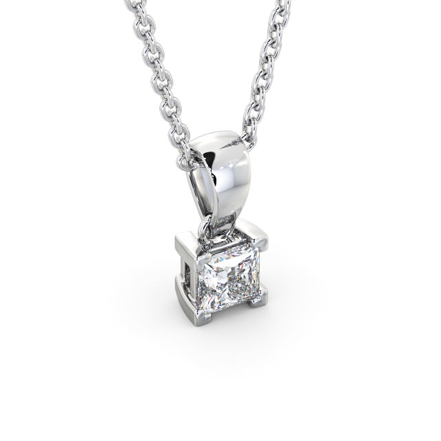 Princess Solitaire Four Claw Stud Diamond Pendant 18K White Gold - Filippa PNT120_WG_FLAT